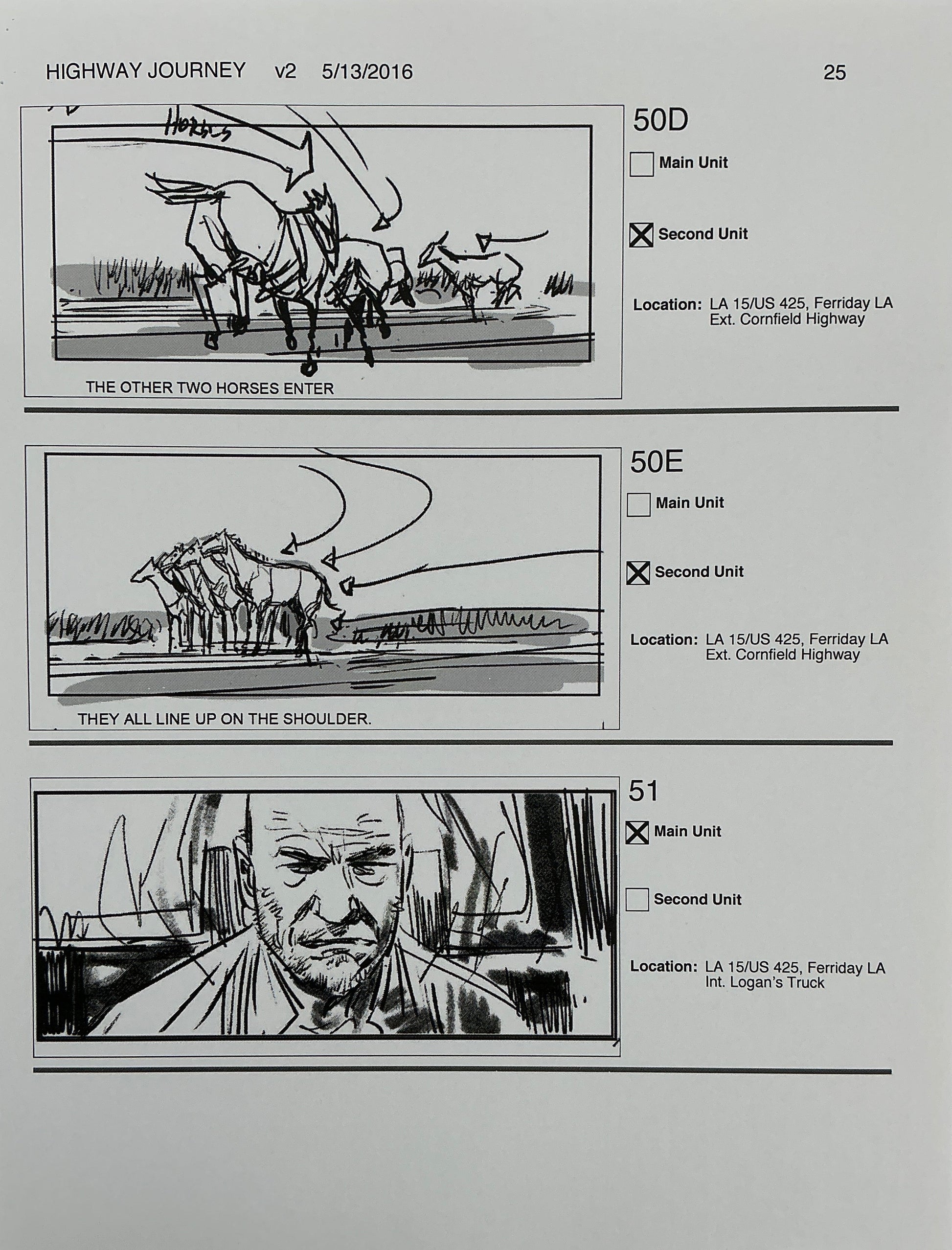 Storyboards Highway Journey Scene Logan (2017) Memorabilia Y'allywood Props 25