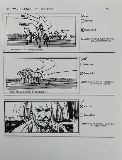 Storyboards Highway Journey Scene Logan (2017) Memorabilia Y'allywood Props 25