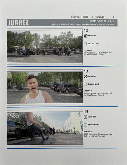 Storyboards Juarez Scenes 1-3 "Limo Fight" Logan (2017) Memorabilia Y'allywood Props Paper 8