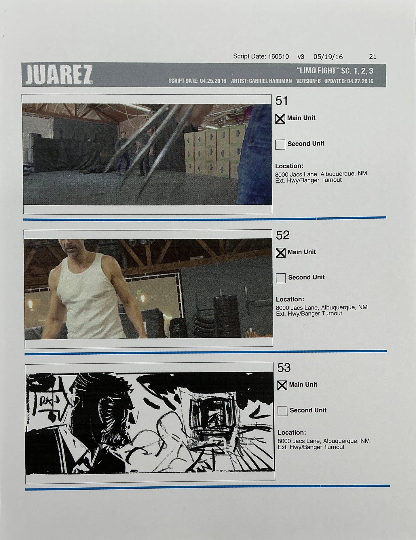 Storyboards Juarez Scenes 1-3 "Limo Fight" Logan (2017) Memorabilia Y'allywood Props Paper 21