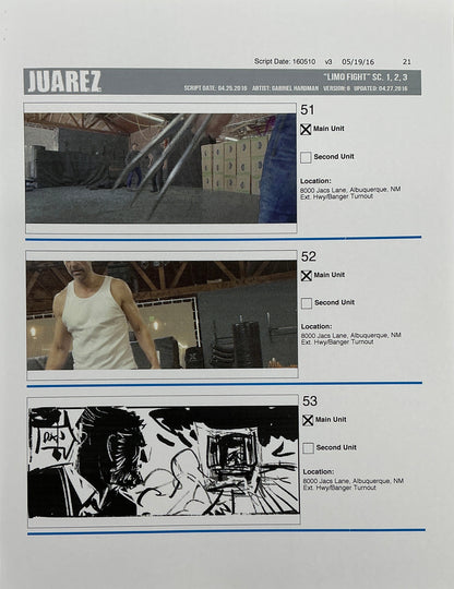 Storyboards Juarez Scenes 1-3 "Limo Fight" Logan (2017) Memorabilia Y'allywood Props Paper 21