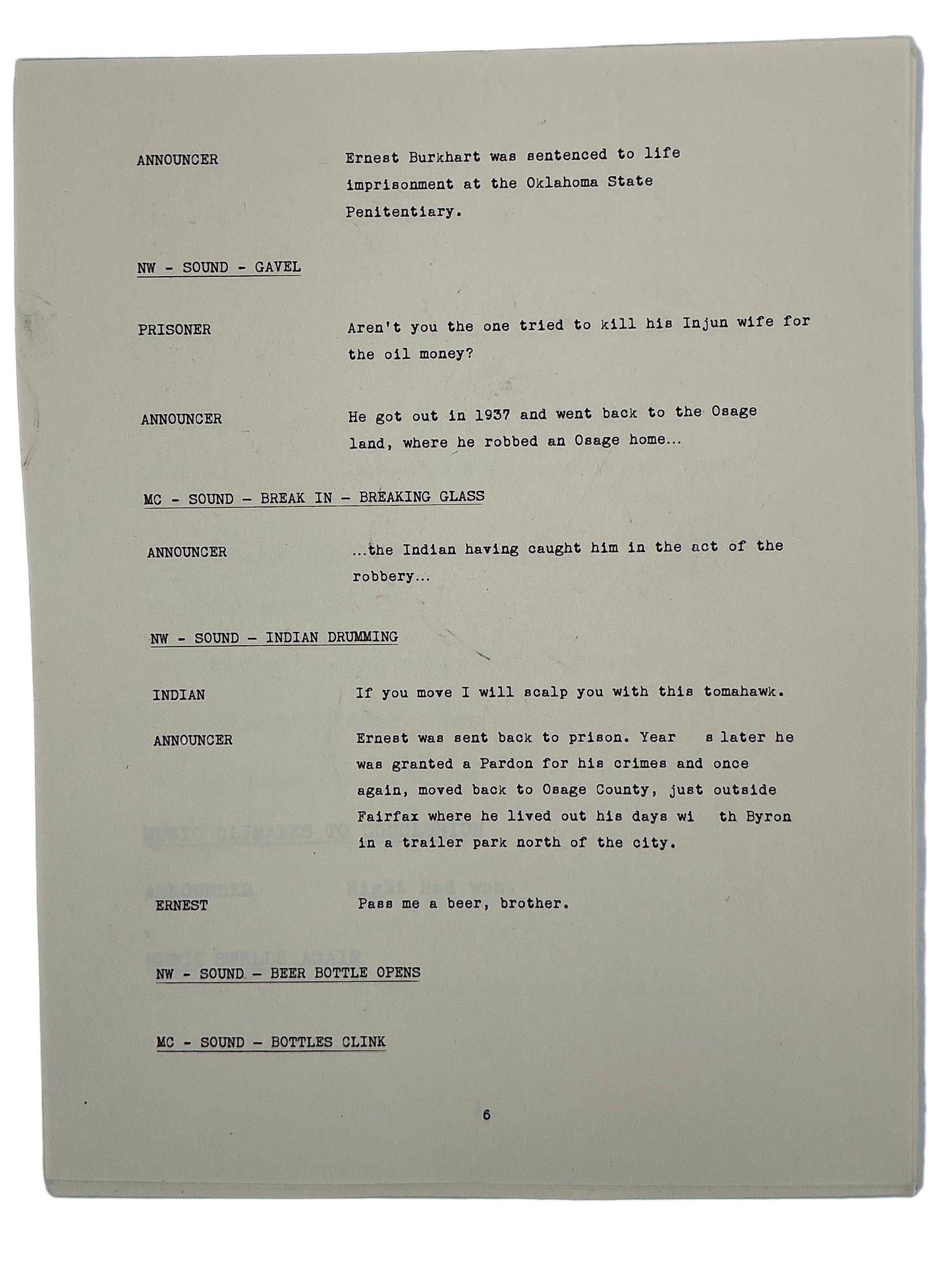 Radio Show Foley Artist's Script Killers of the Flower Moon (2023) Movie Props Y'allywood Props