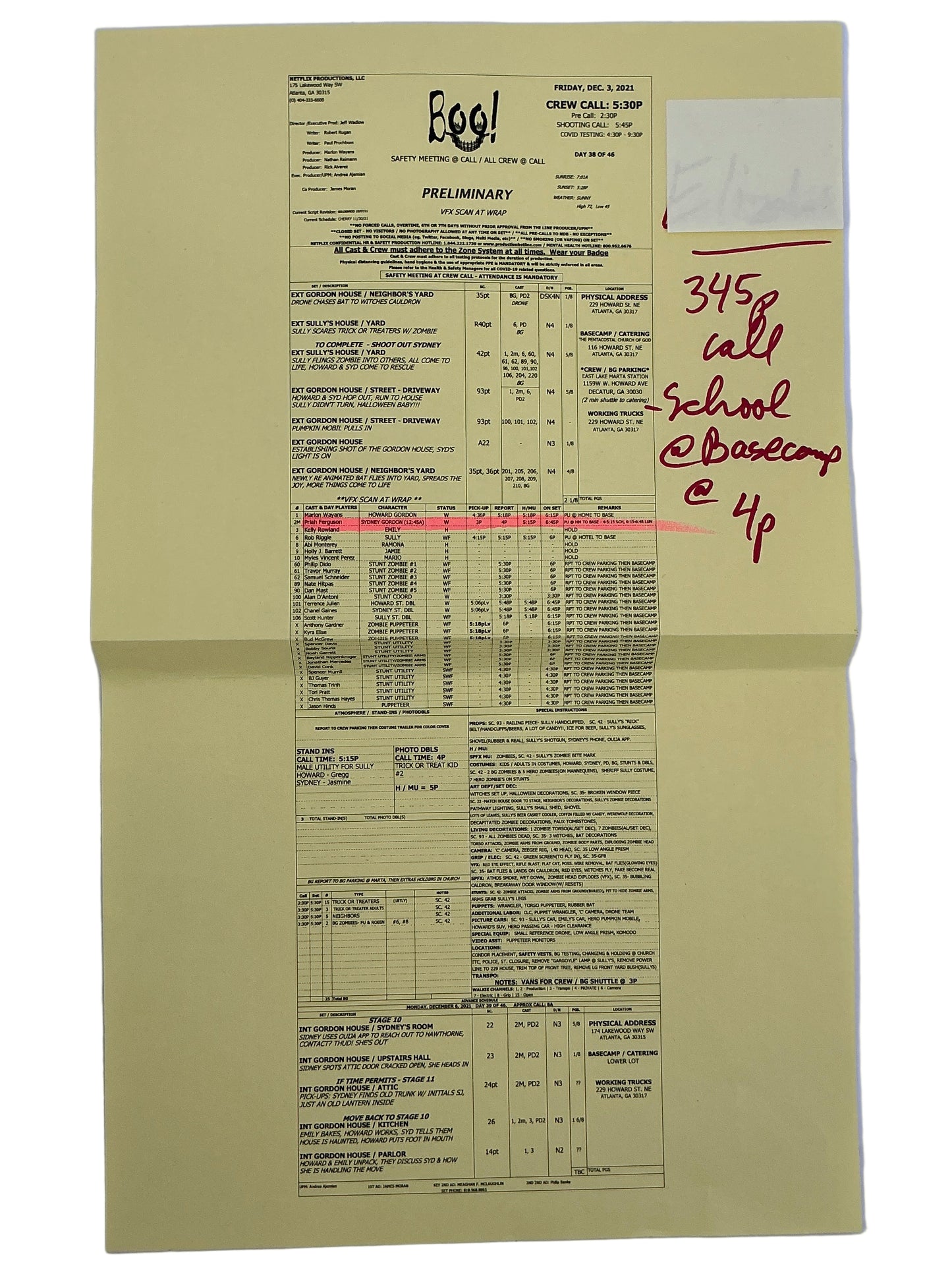 Call Sheet The Curse of Bridge Hollow (2022) Memorabilia Y'allywood Props