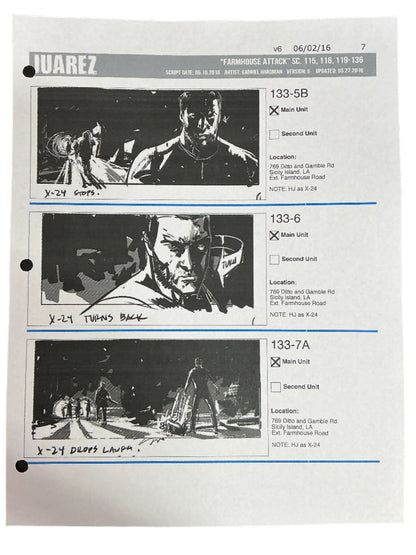 Storyboards Juarez Scene 115, 116, 119-136 Logan (2017) Memorabilia Y'allywood Props Paper 7