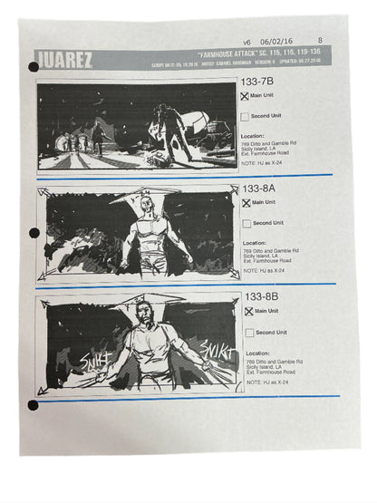 Storyboards Juarez Scene 115, 116, 119-136 Logan (2017) Memorabilia Y'allywood Props Paper 8
