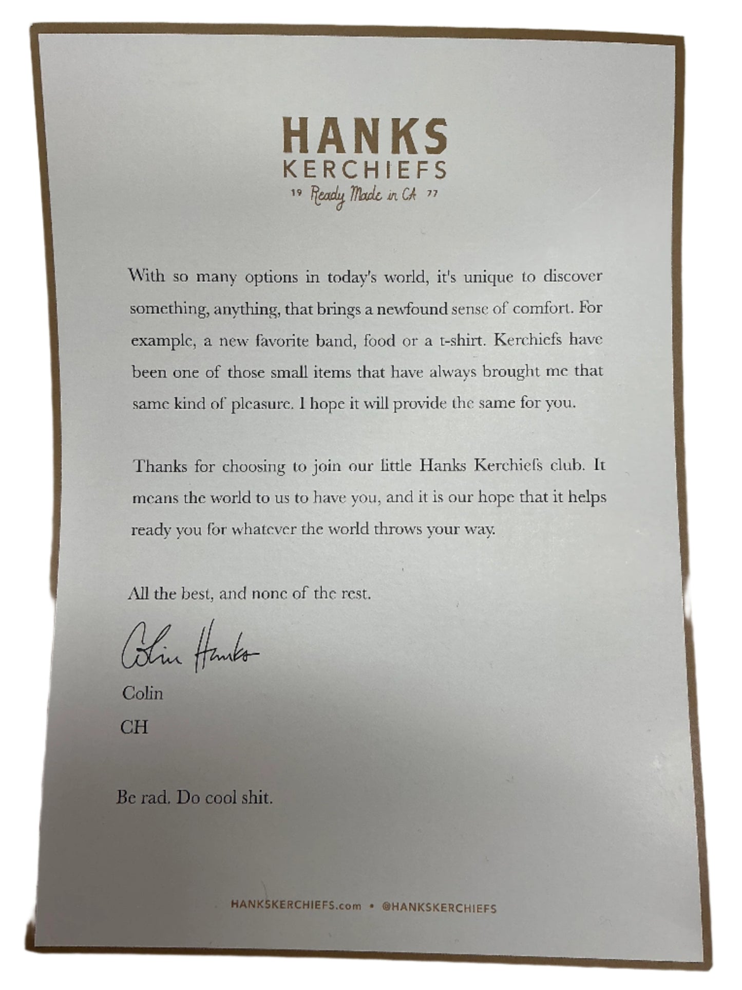 Goodyear Hanks Kerchief Cast & Crew Gift Finch (2021) Memorabilia Y'allywood Props