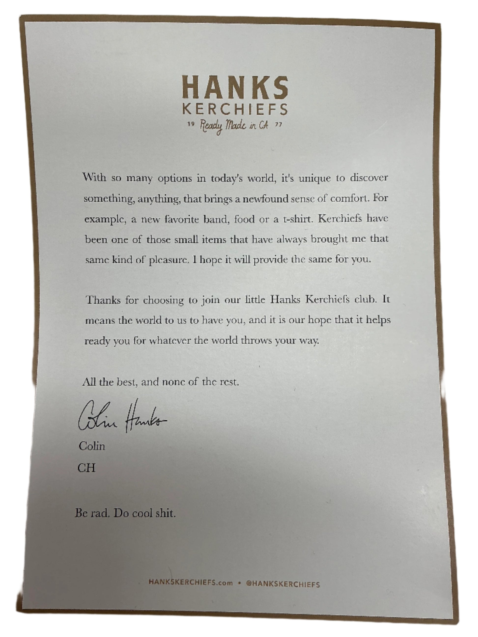 Goodyear Hanks Kerchief Cast & Crew Gift Finch (2021) Memorabilia Y'allywood Props