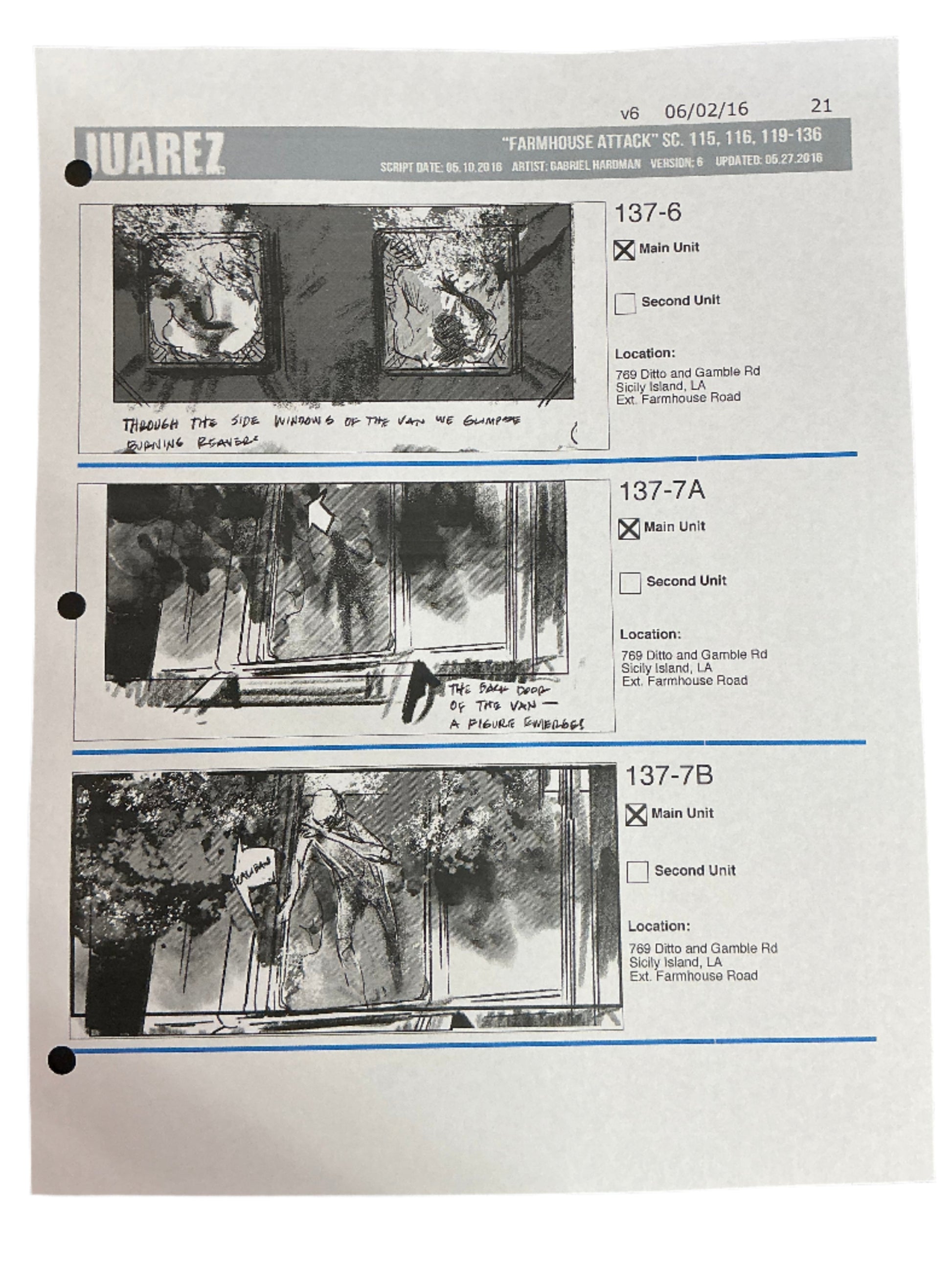 Storyboards Juarez Scene 115, 116, 119-136 Logan (2017) Memorabilia Y'allywood Props Paper 21