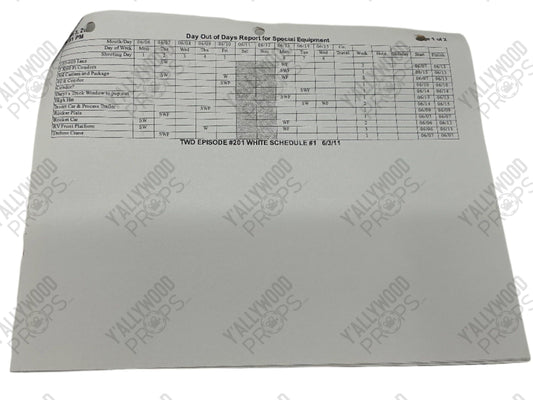 Day out of Days Report for Stunts S2E1 The Walking Dead Movie Prop Y'allywood Props