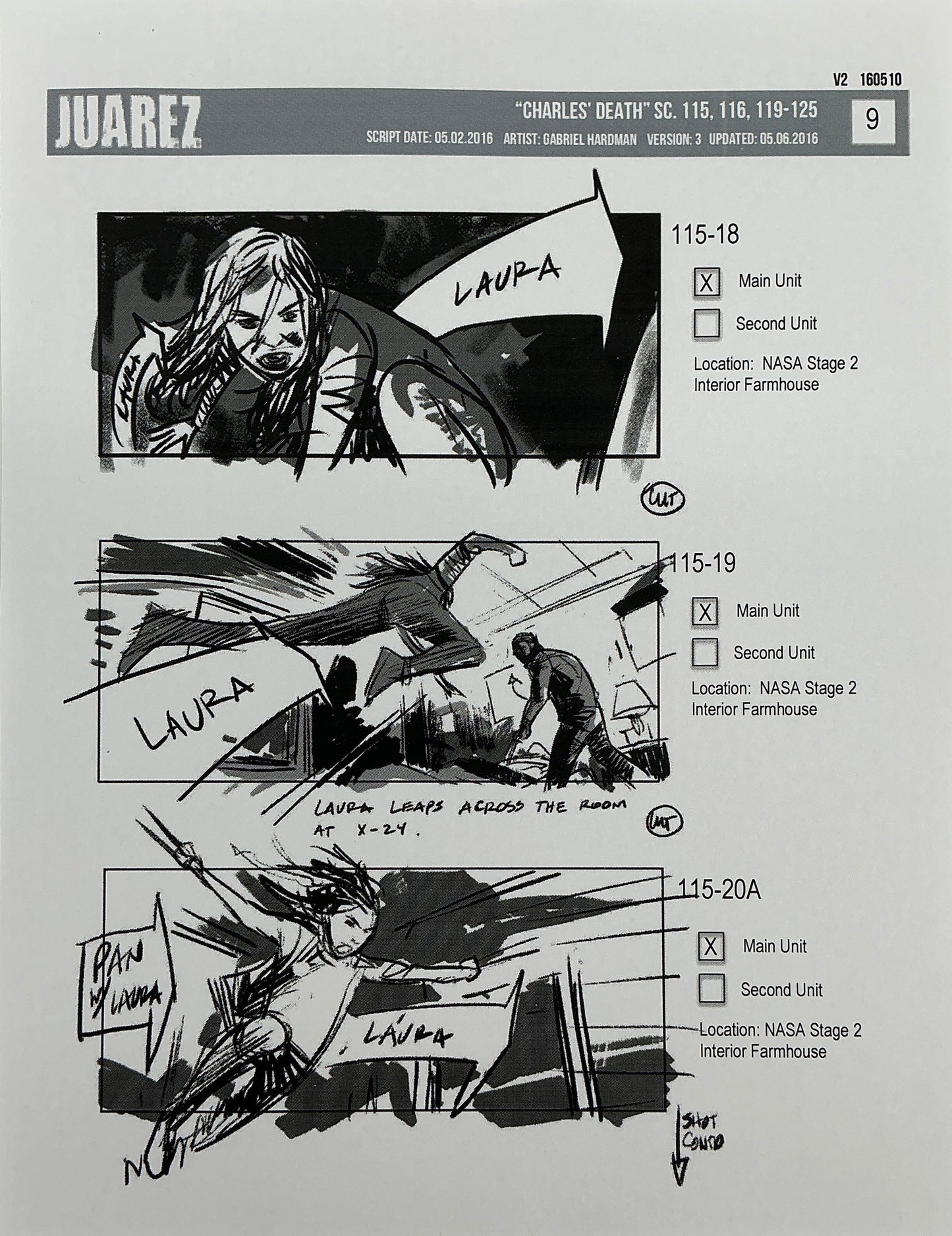 Storyboards Juarez Charle's Death Scenes 115-125 Logan (2017) Memorabilia Y'allywood Props 9