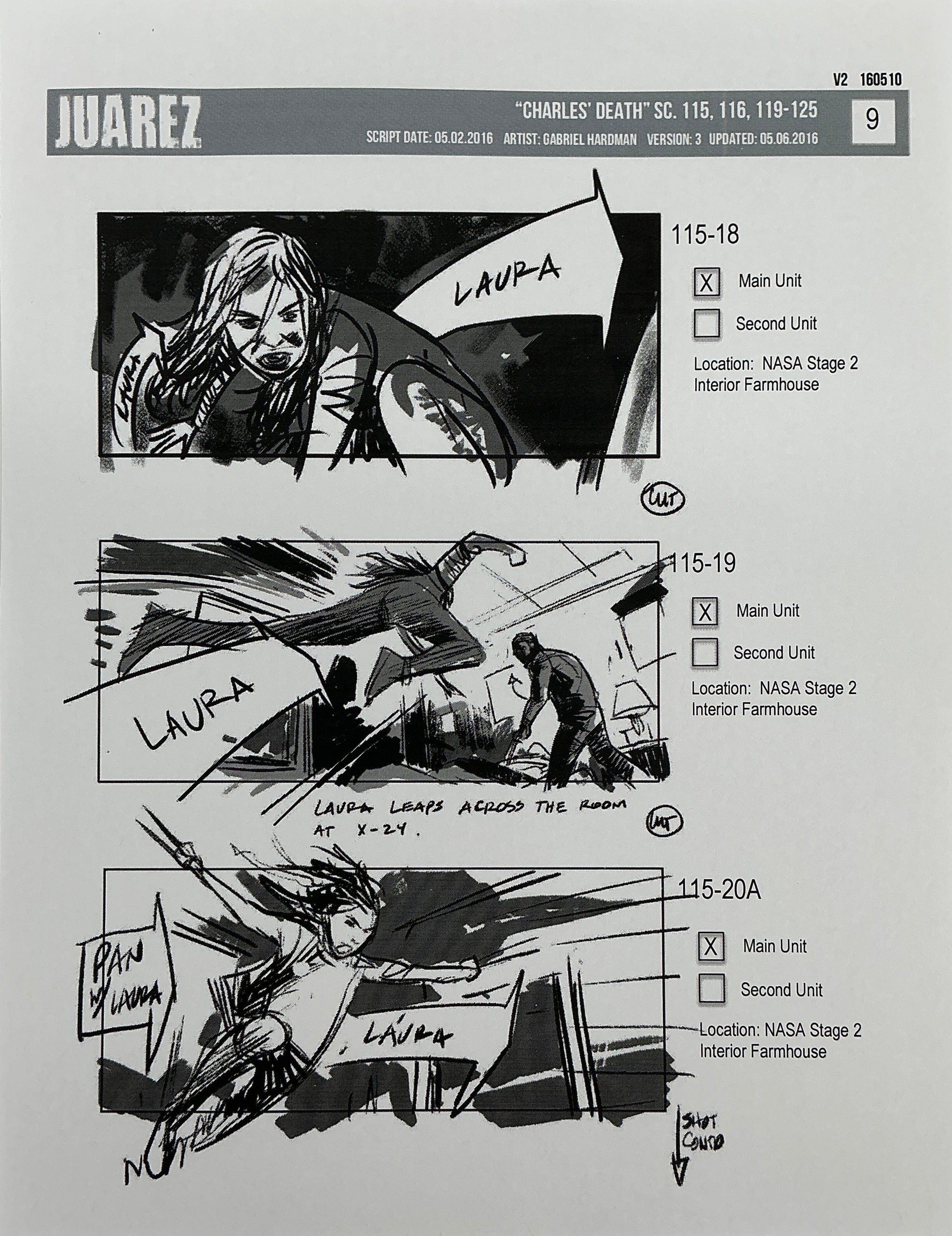 Storyboards Juarez Charle's Death Scenes 115-125 Logan (2017) Memorabilia Y'allywood Props 9