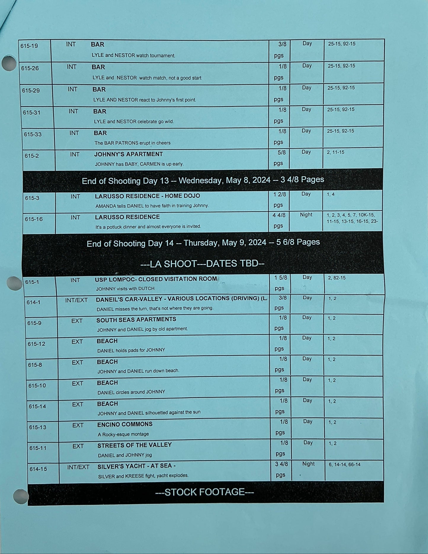 Shooting Schedule Season 6 Episodes 14 & 15 Cobra Kai Memorabilia Y'allywood Props