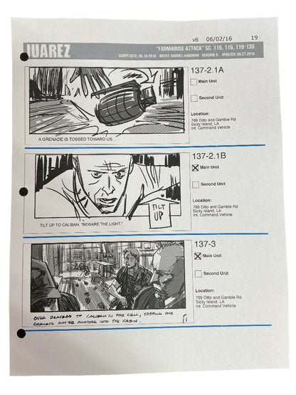 Storyboards Juarez Scene 115, 116, 119-136 Logan (2017) Memorabilia Y'allywood Props Paper 19