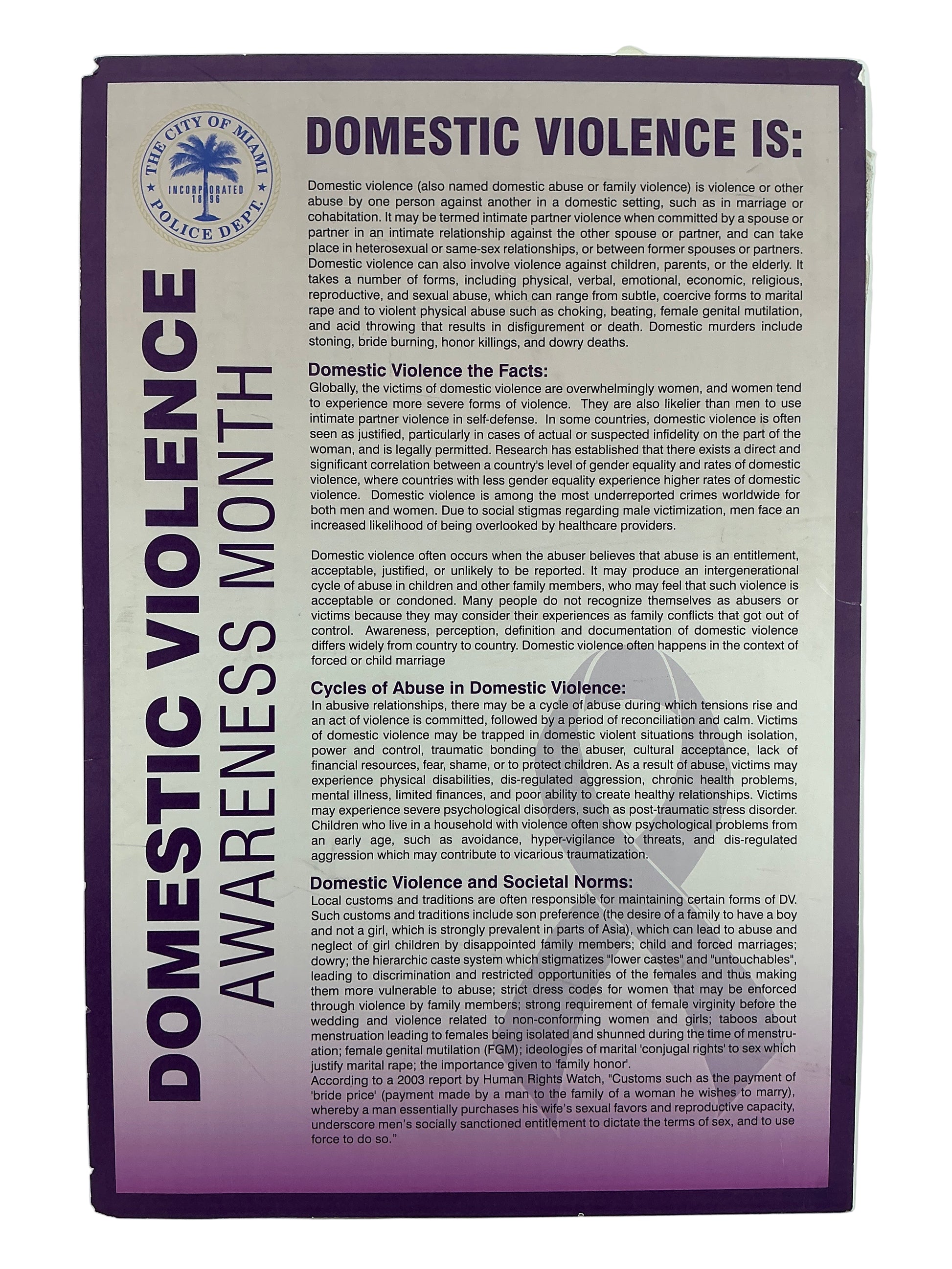 Miami Police Department Domestic Violence Sign Bad Boys For Life (2020) Movie Prop Y'allywood Props