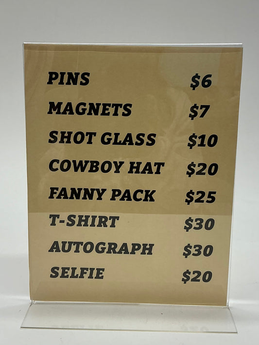 Wild Bill's Price List Sign S2E4 Heels (2021) Movie Prop Y'allywood Props