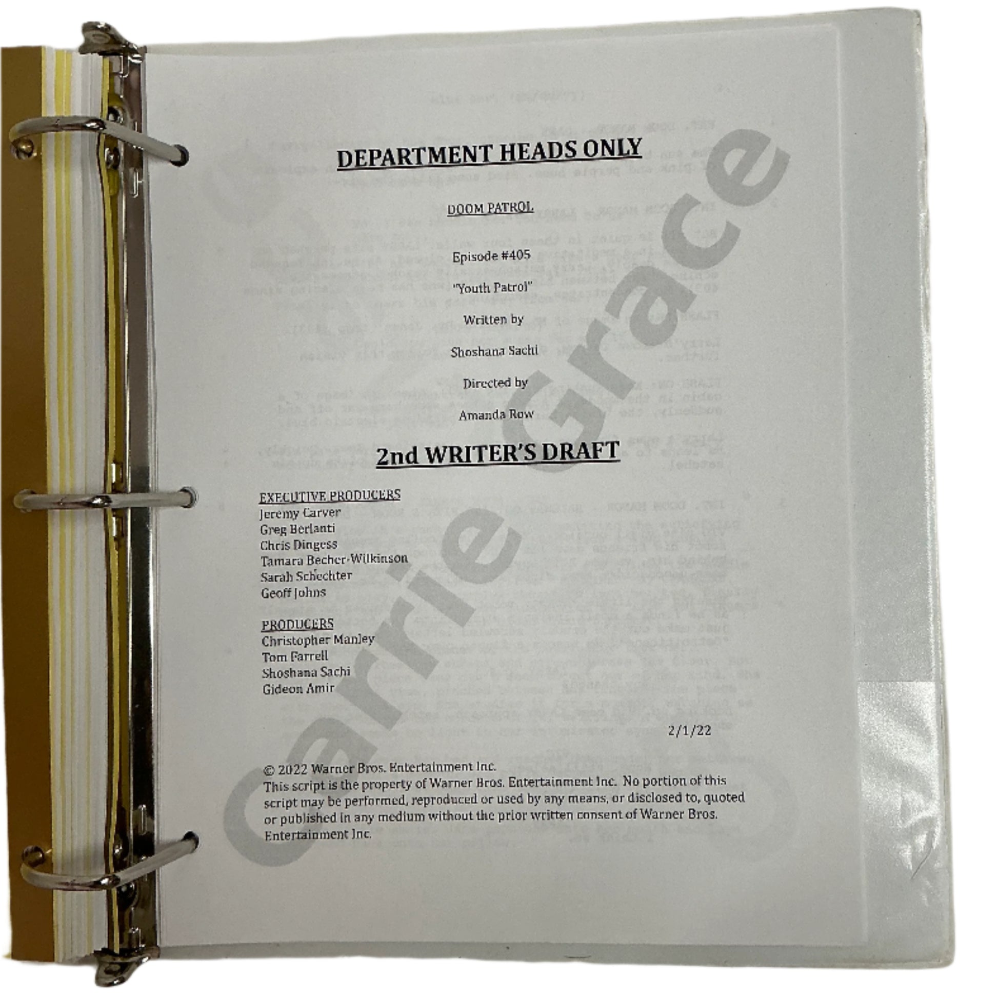 Scripts Episodes 401-405 Doom Patrol (2019) Movie Prop Y'allywood Props