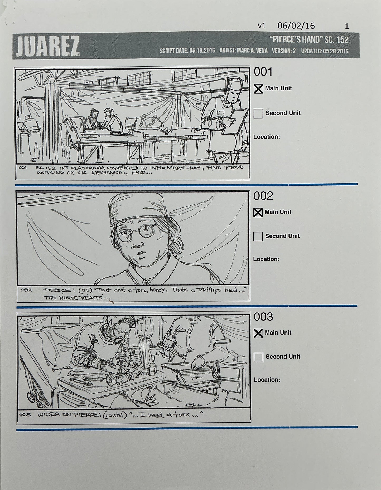 Storyboards Juarez Scene 152 "Pierce's Hand" Logan (2017) Memorabilia Y'allywood Props Paper 1