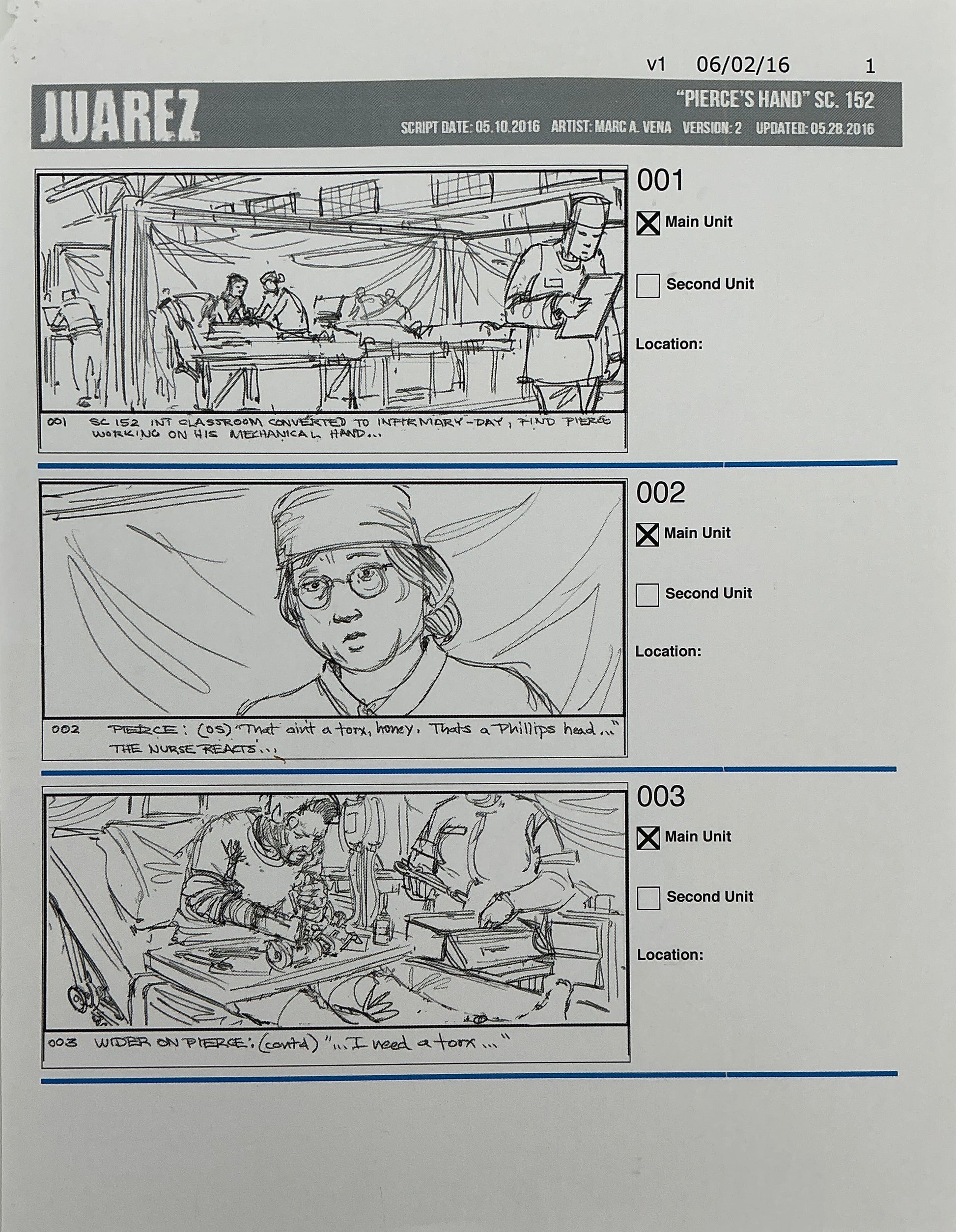 Storyboards Juarez Scene 152 "Pierce's Hand" Logan (2017) Memorabilia Y'allywood Props Paper 1