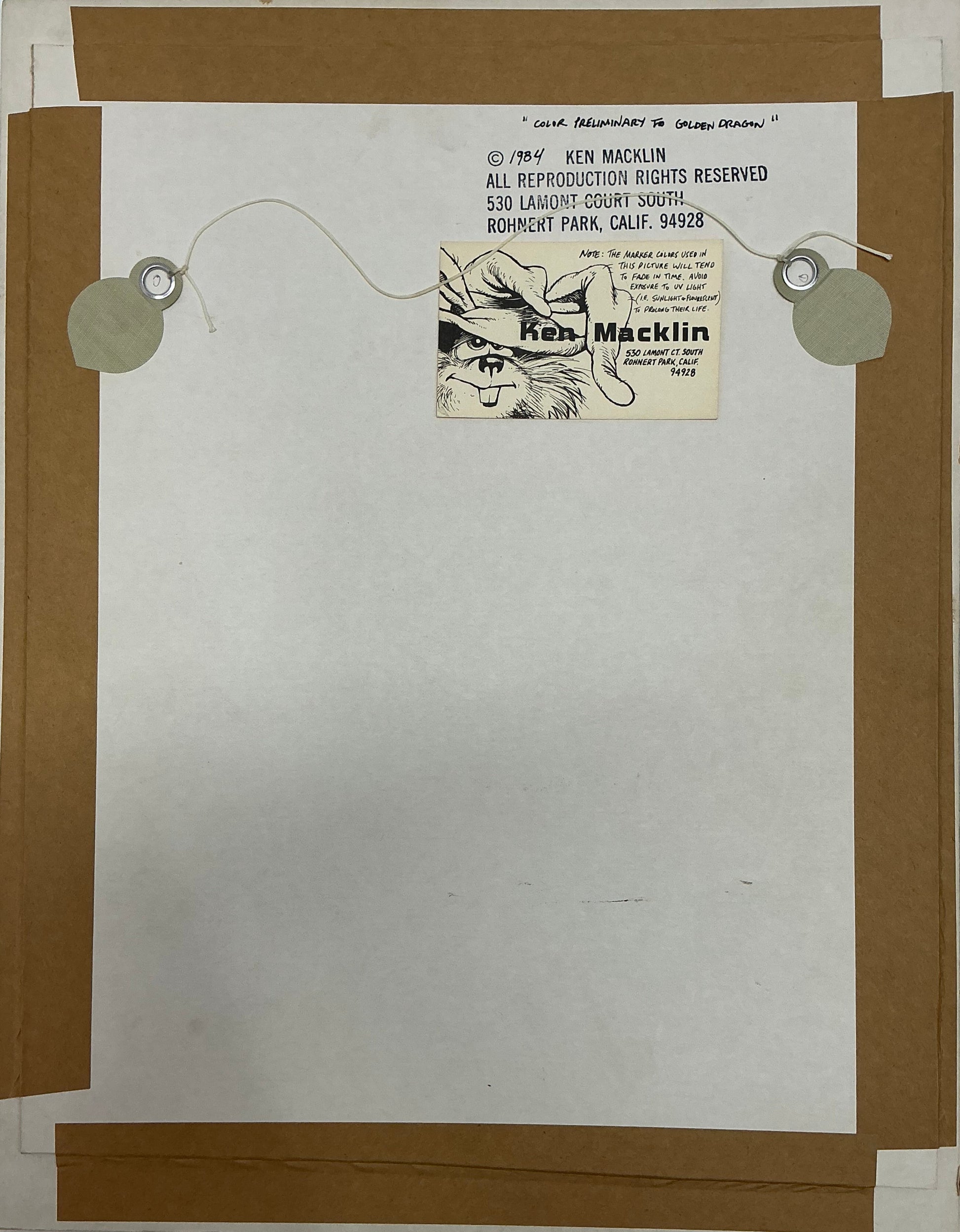Ken Macklin Golden Dragon Original Artwork 1984 Autograph Y'allywood Props