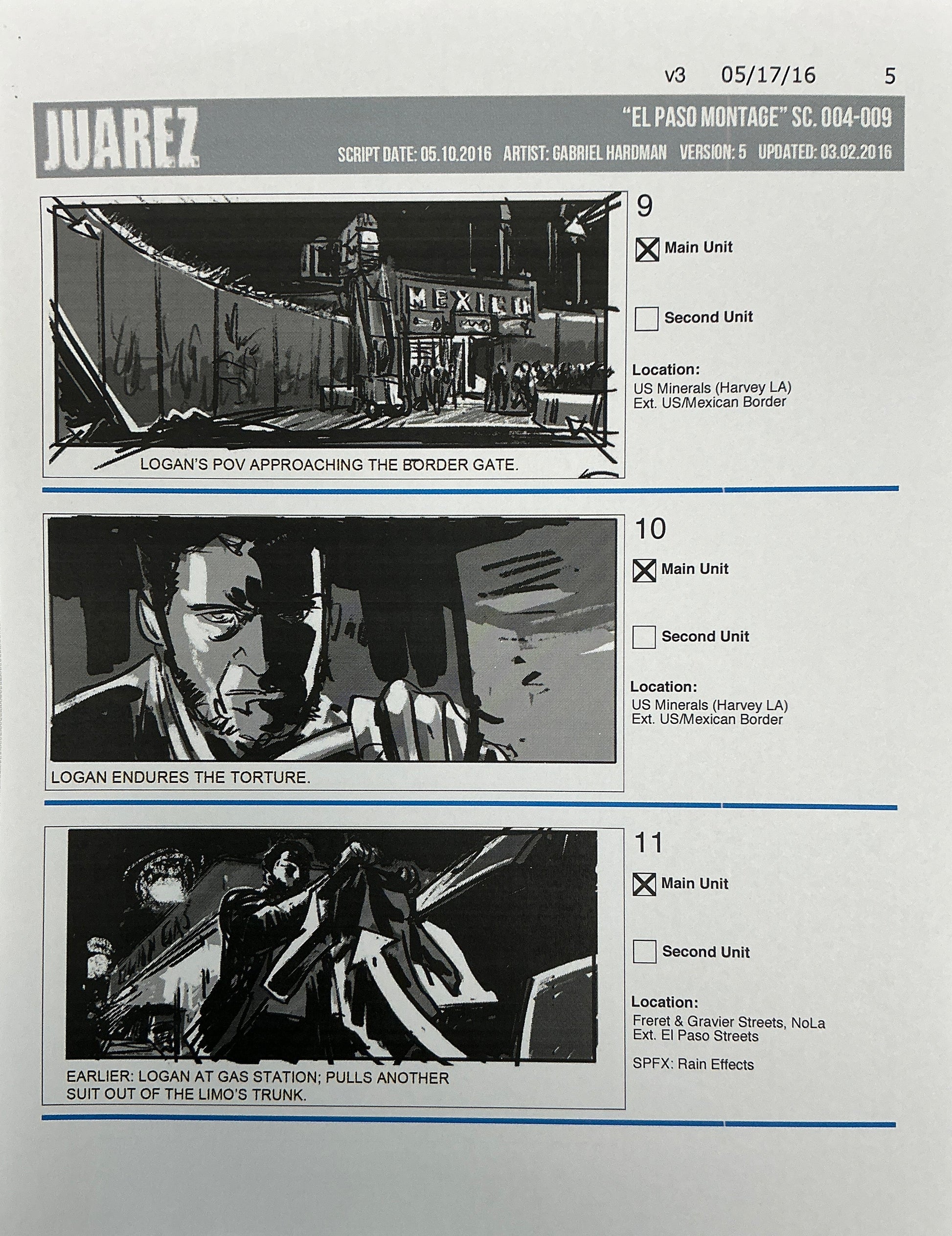 Storyboards Juarez "El Paso Montage" Logan (2017) Memorabilia Y'allywood Props 5