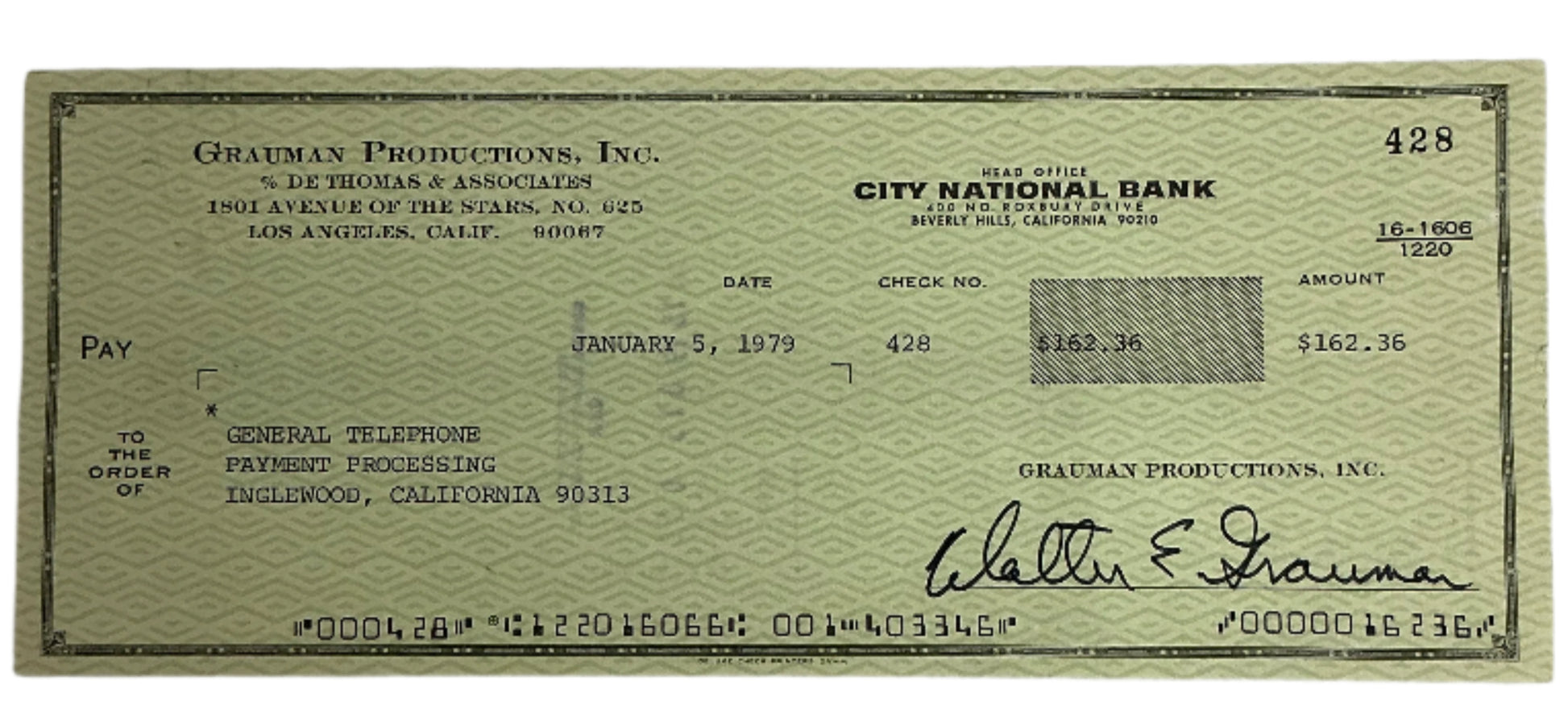 Walter Grauman Hand Signed Personal Check Autograph Y'allywood Props Option 1
