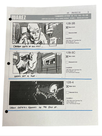 Storyboards Juarez Scene 115, 116, 119-136 Logan (2017) Memorabilia Y'allywood Props Paper 3
