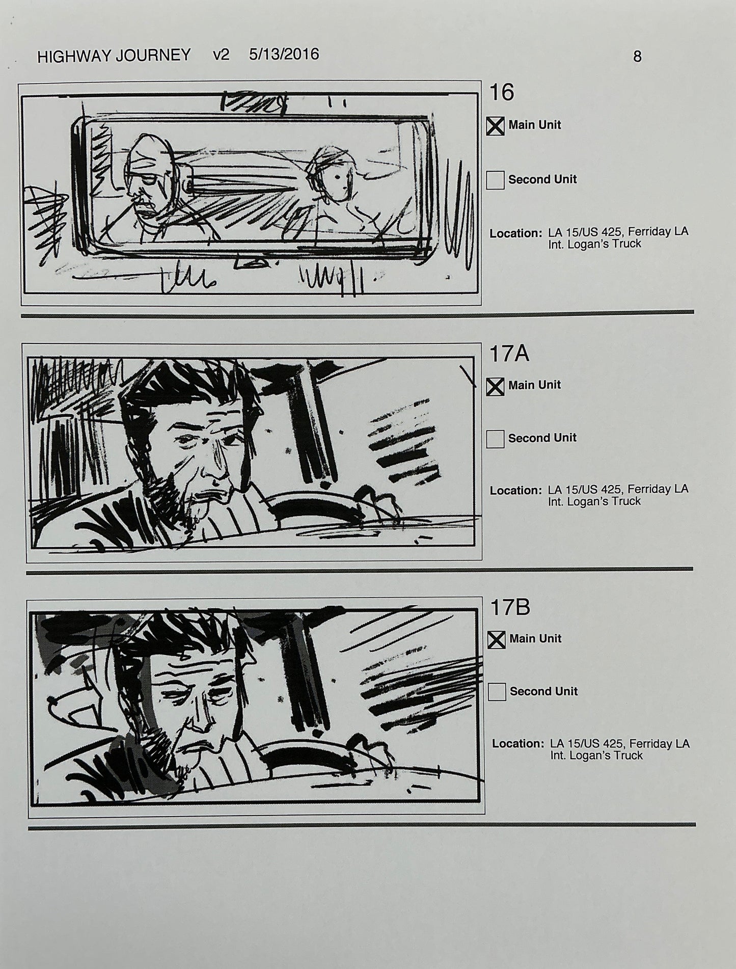 Storyboards Highway Journey Scene Logan (2017) Memorabilia Y'allywood Props 8