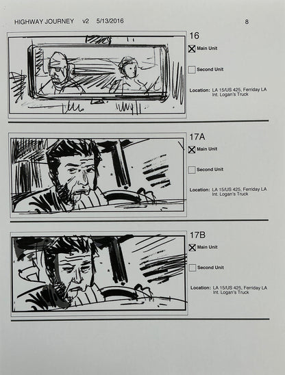 Storyboards Highway Journey Scene Logan (2017) Memorabilia Y'allywood Props 8