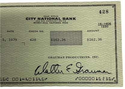 Walter Grauman Hand Signed Personal Check Autograph Y'allywood Props