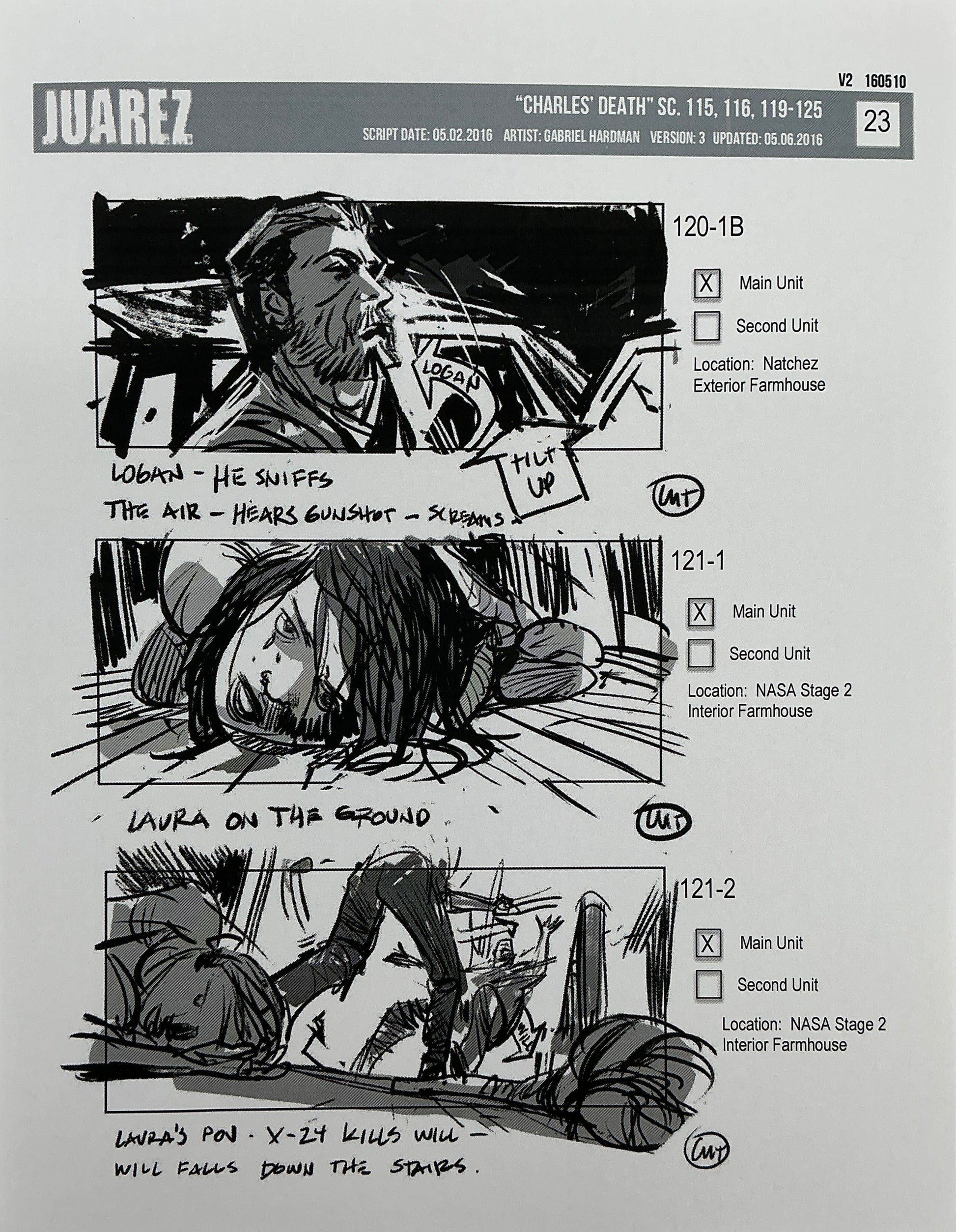 Storyboards Juarez Charle's Death Scenes 115-125 Logan (2017) Memorabilia Y'allywood Props 23