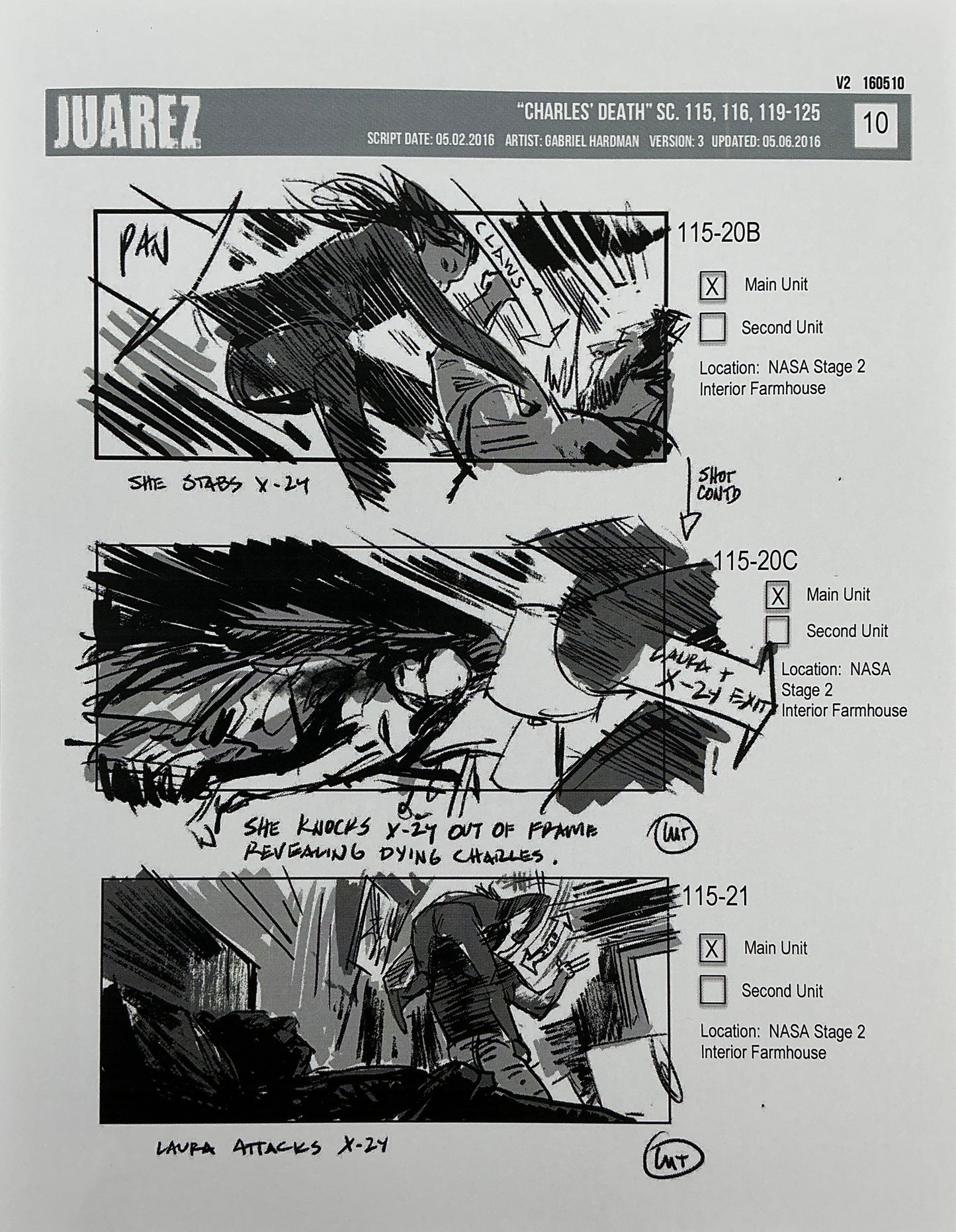 Storyboards Juarez Charle's Death Scenes 115-125 Logan (2017) Memorabilia Y'allywood Props 10