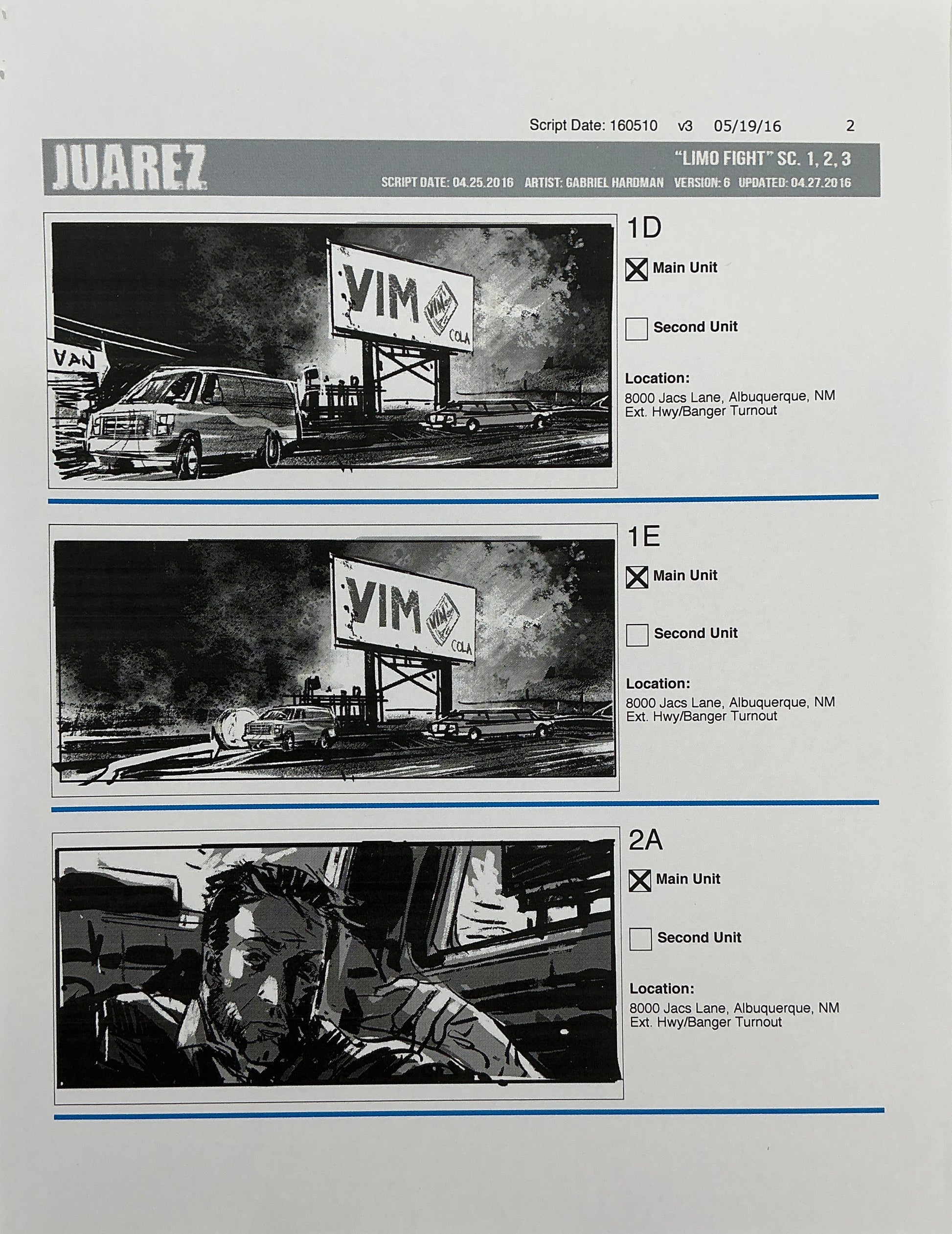 Storyboards Juarez Scenes 1-3 "Limo Fight" Logan (2017) Memorabilia Y'allywood Props Paper 2