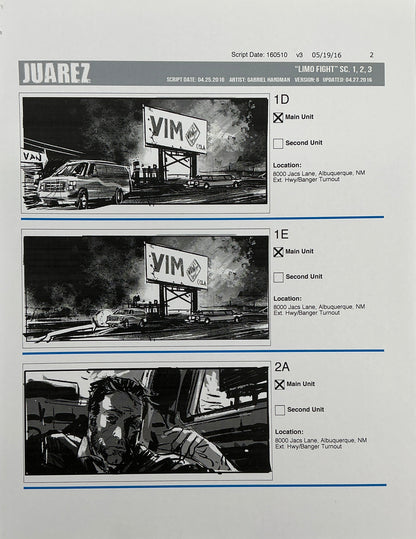 Storyboards Juarez Scenes 1-3 "Limo Fight" Logan (2017) Memorabilia Y'allywood Props Paper 2