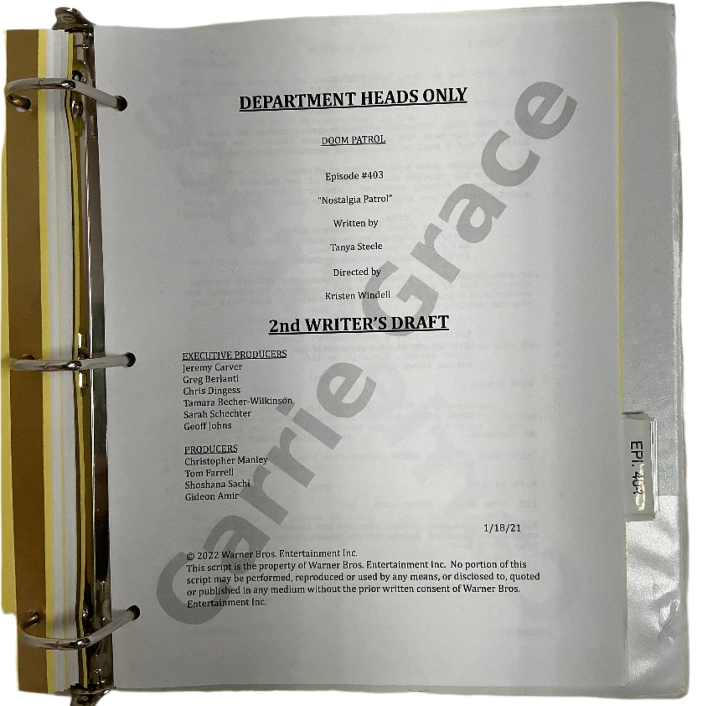 Scripts Episodes 401-405 Doom Patrol (2019) Movie Prop Y'allywood Props