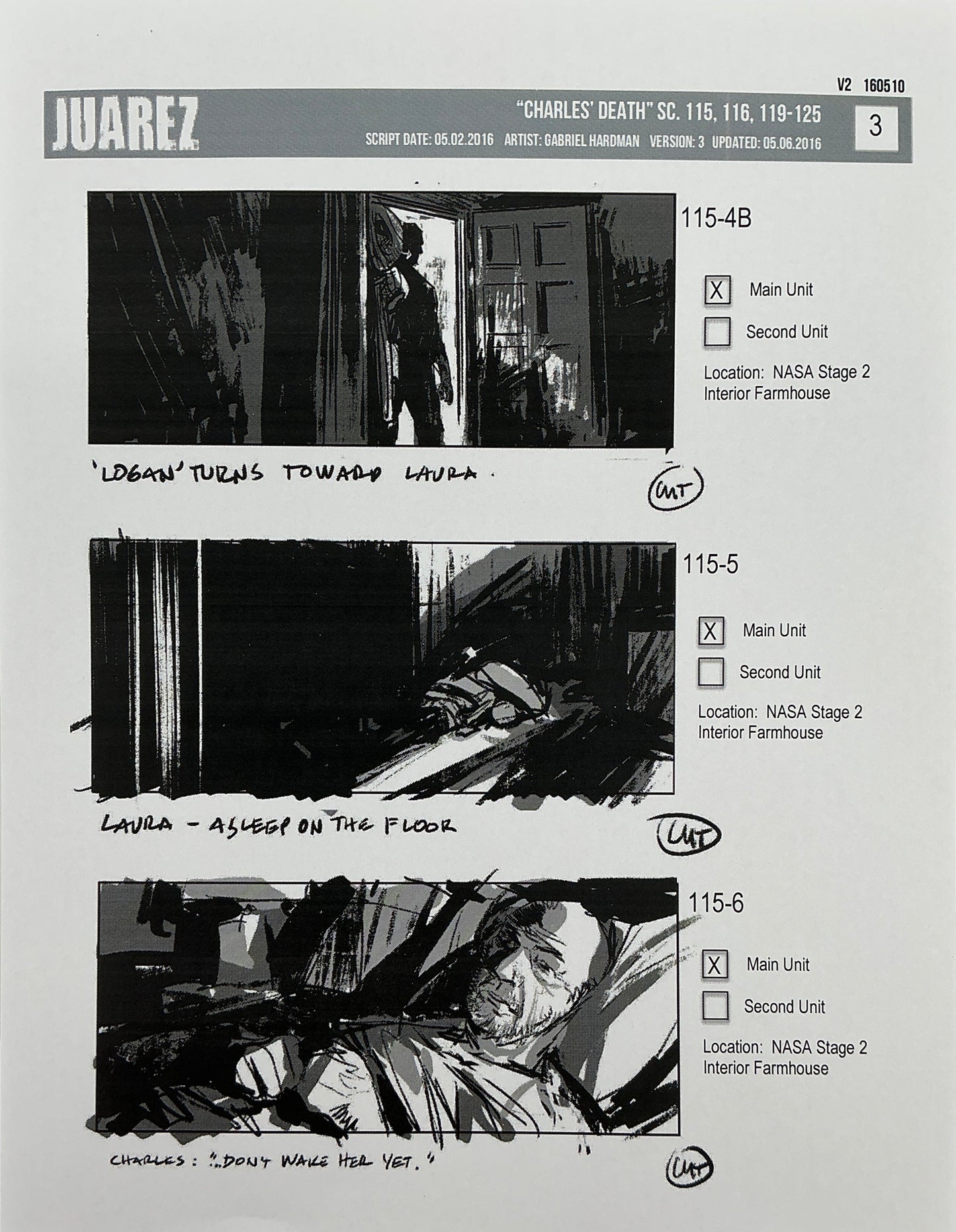 Storyboards Juarez Charle's Death Scenes 115-125 Logan (2017) Memorabilia Y'allywood Props 3