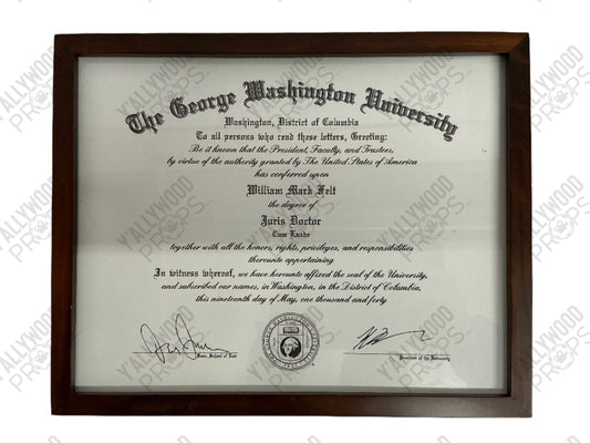 The George Washington University Diploma Mark Felt (2017) Y'allywood Props
