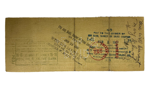 Will Durant Hand Signed Personal Check Autograph Y'allywood Props