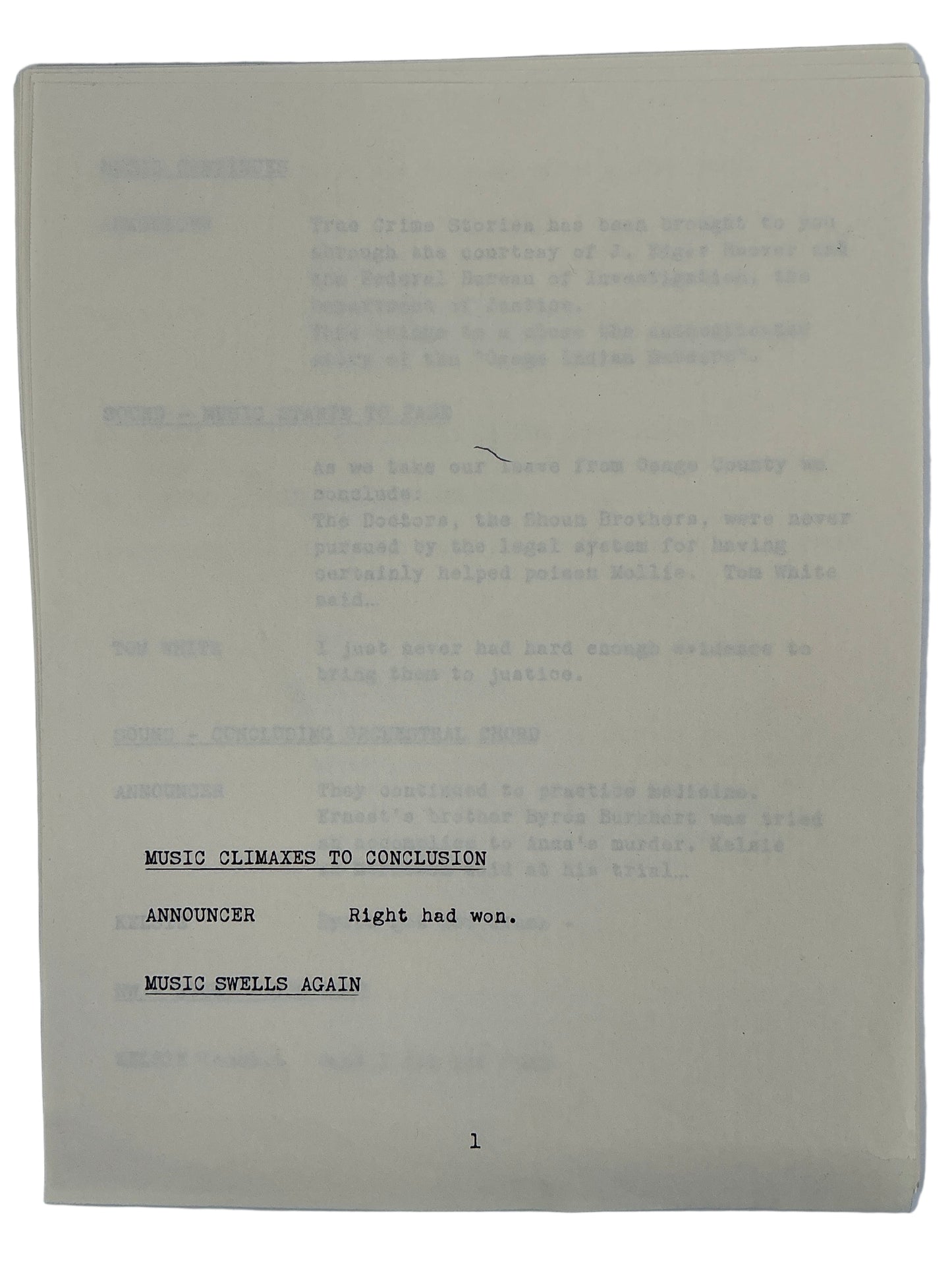 Radio Show Foley Artist's Script Killers of the Flower Moon (2023) Movie Props Y'allywood Props Marko Costanzo