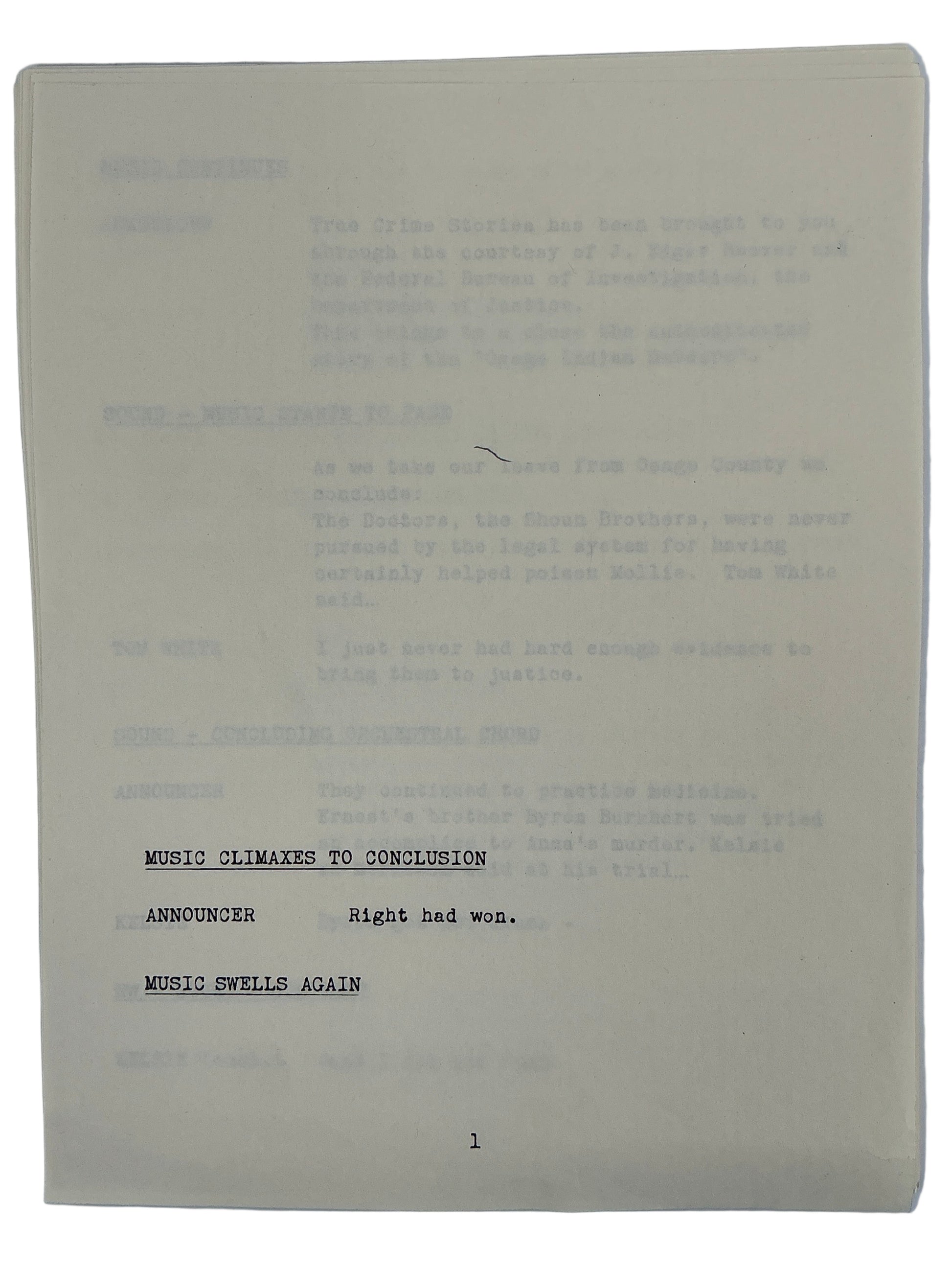 Radio Show Foley Artist's Script Killers of the Flower Moon (2023) Movie Props Y'allywood Props Marko Costanzo