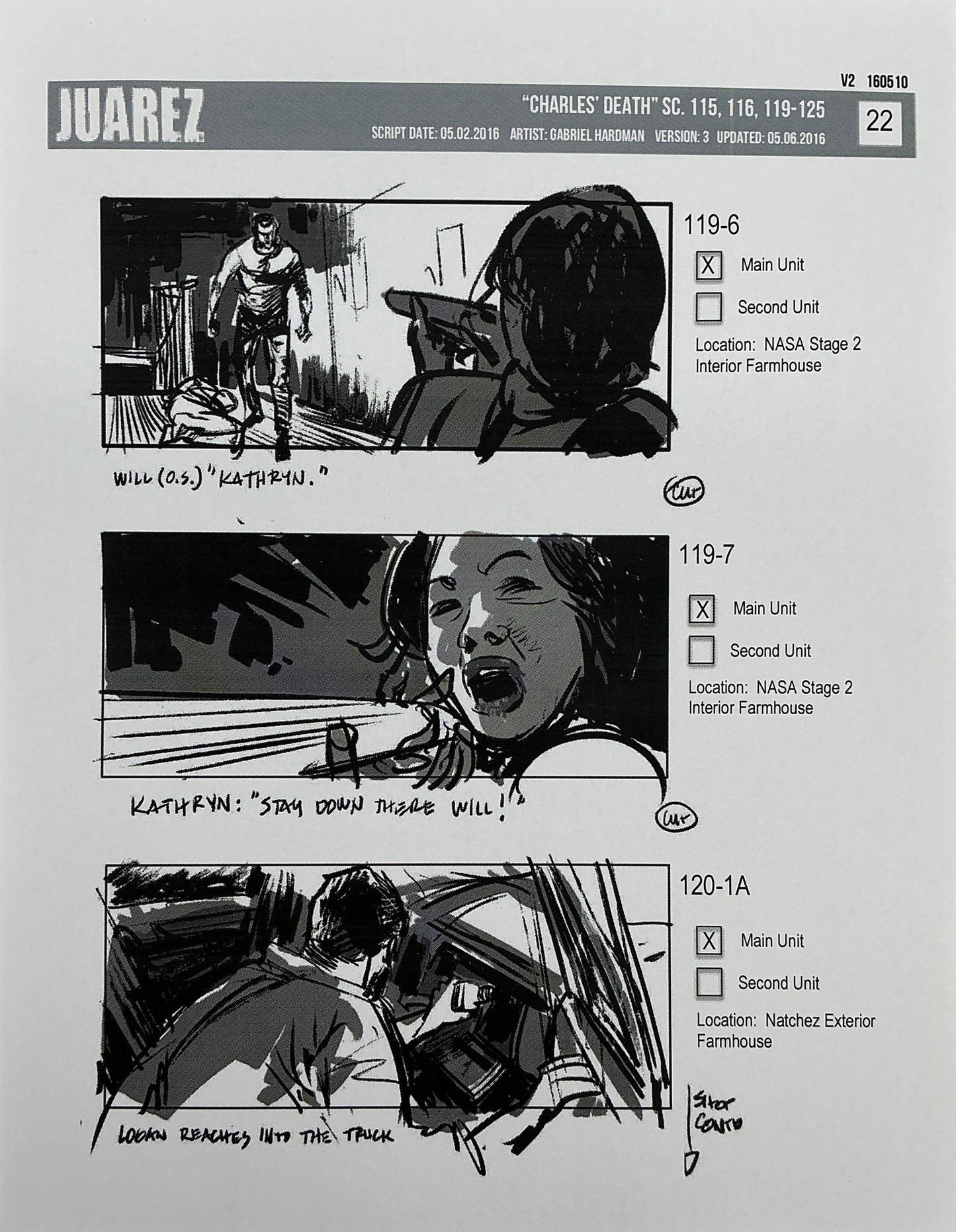 Storyboards Juarez Charle's Death Scenes 115-125 Logan (2017) Memorabilia Y'allywood Props 22