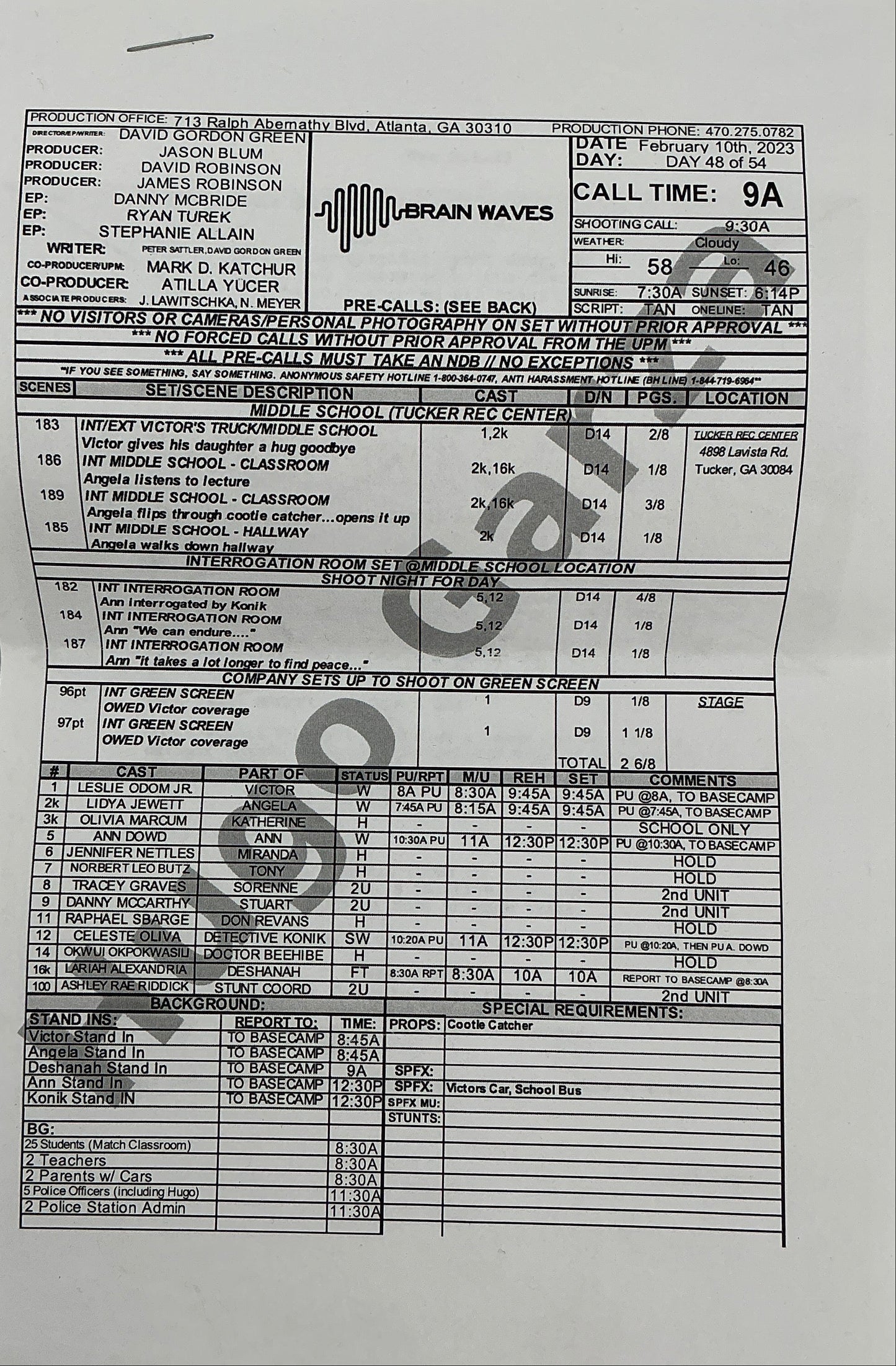 Call Sheet & Script The Exorcist: Believer (2023) Memorabilia Y'allywood Props