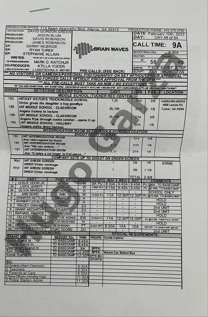 Call Sheet & Script The Exorcist: Believer (2023) Memorabilia Y'allywood Props