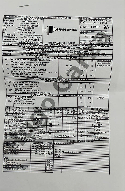 Call Sheet & Script The Exorcist: Believer (2023) Memorabilia Y'allywood Props