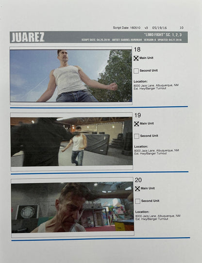 Storyboards Juarez Scenes 1-3 "Limo Fight" Logan (2017) Memorabilia Y'allywood Props Paper 10