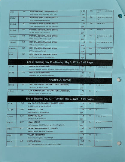 Shooting Schedule Season 6 Episodes 14 & 15 Cobra Kai Memorabilia Y'allywood Props
