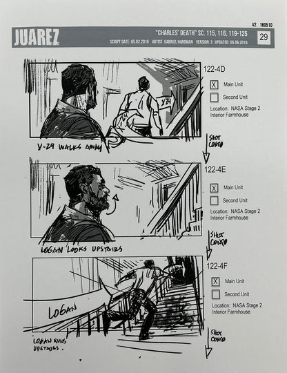 Storyboards Juarez Charle's Death Scenes 115-125 Logan (2017)