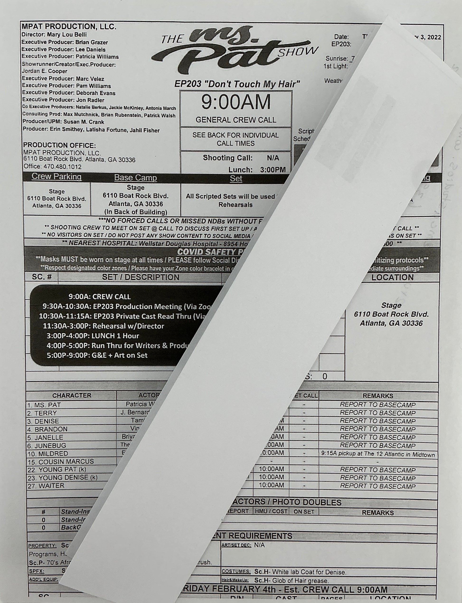Call Sheet The Ms. Pat Show (2021) Memorabilia Y'allywood Props