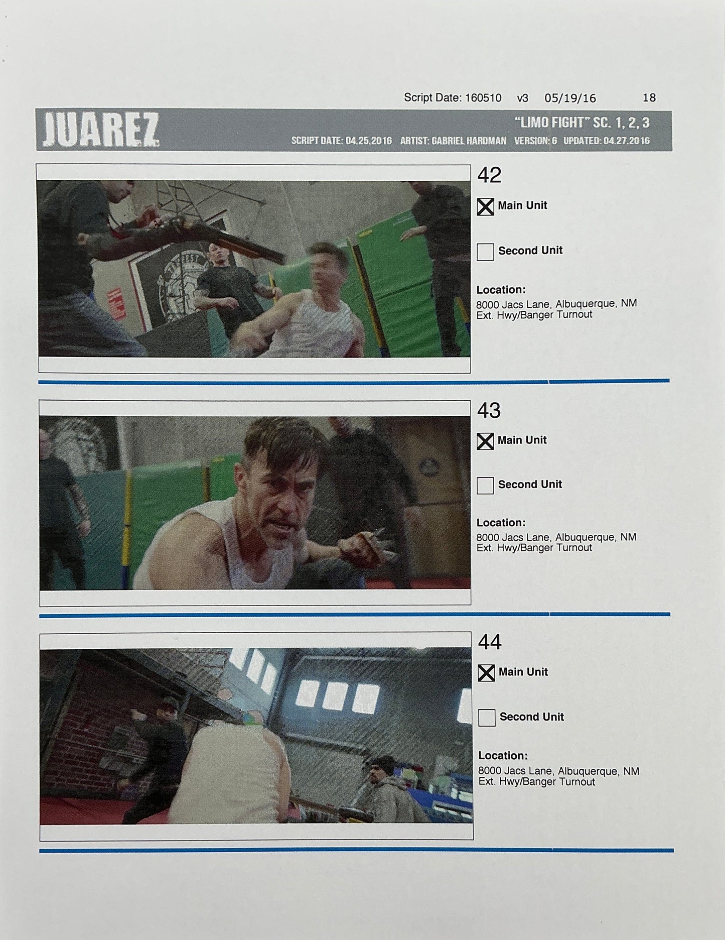 Storyboards Juarez Scenes 1-3 "Limo Fight" Logan (2017) Memorabilia Y'allywood Props Paper 18
