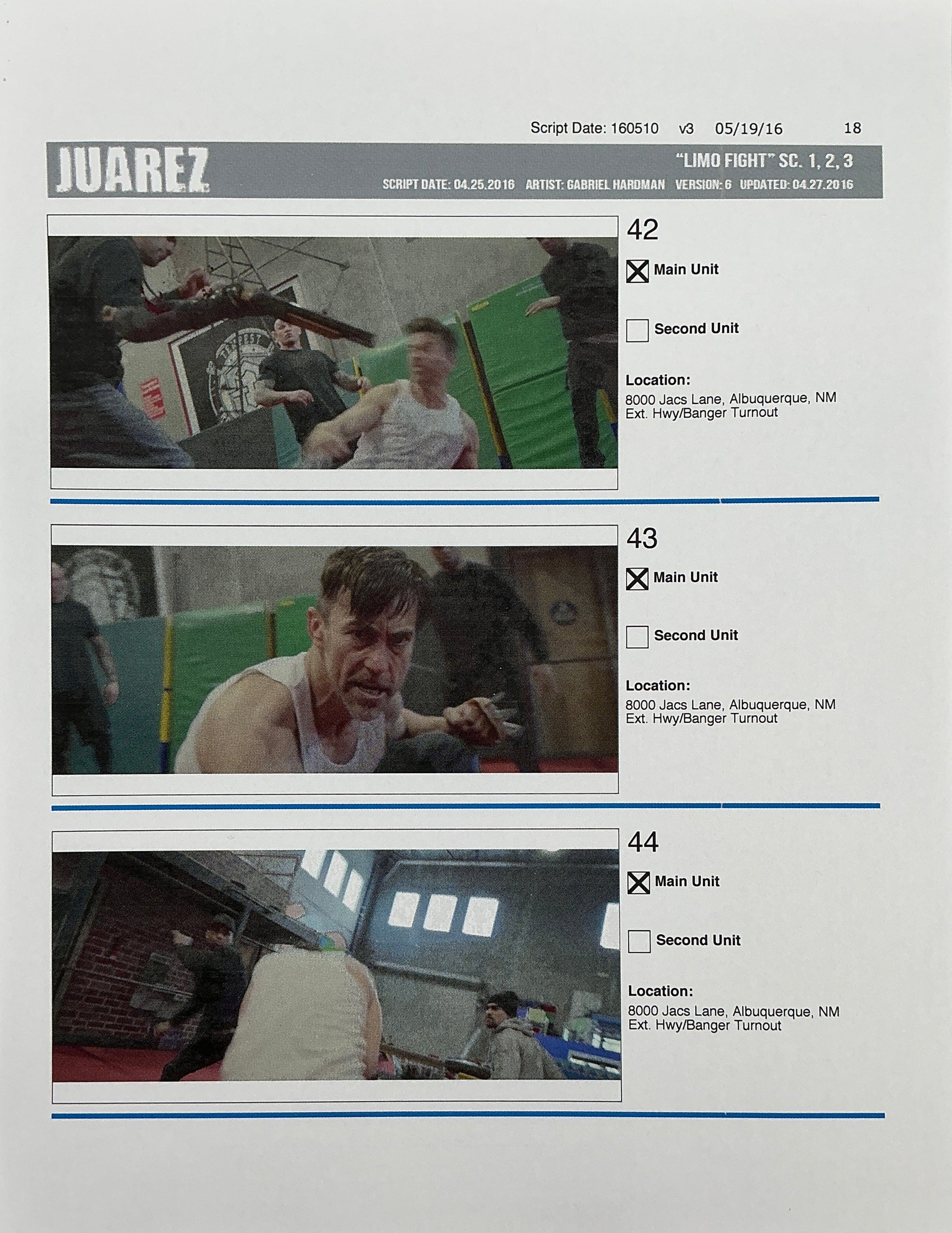 Storyboards Juarez Scenes 1-3 "Limo Fight" Logan (2017) Memorabilia Y'allywood Props Paper 18