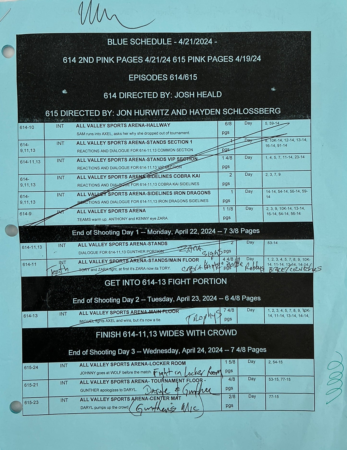Shooting Schedule Season 6 Episodes 14 & 15 Cobra Kai Memorabilia Y'allywood Props